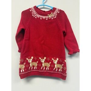 Cupcakes and Cashmere Baby Girls Red Deer Fair Isle Knit Sweater Dress 6-9M